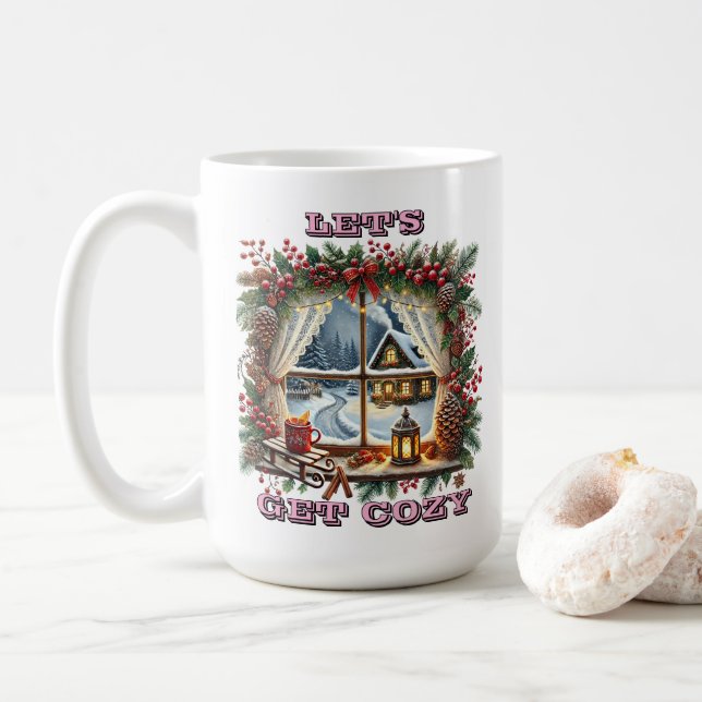 Taza De Café Navidades De Festividad Ventana Con Decoraciones A (Con donut)
