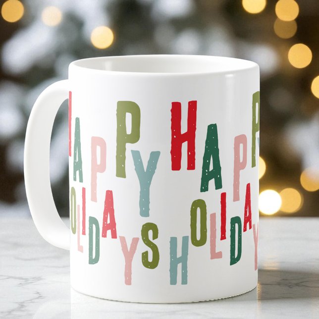Taza De Café Navidades de Festividades Felices y Coloridas (Modern Colorful Festive Happy Holidays Christmas Coffee Mug)