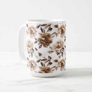 Taza De Café Navidades de flores blancas de crema marrón