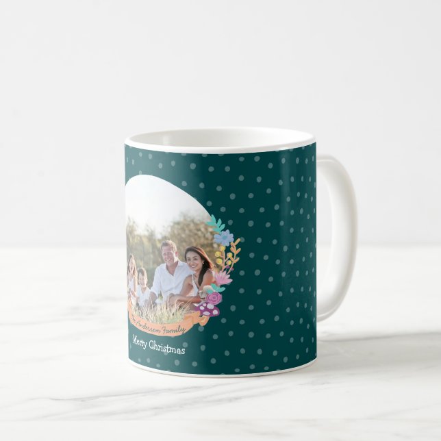 Taza De Café Navidades de flores de flores de gata festiva foto (Anverso derecho)