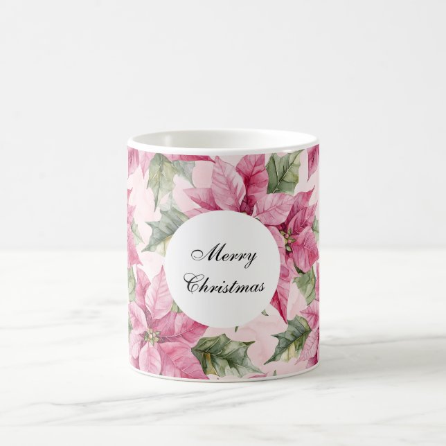 Taza De Café Navidades de Flores de Poinsettia Rosa (Centro)