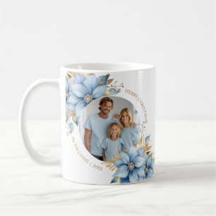 Taza De Café Navidades de flores Icy Blue Gold Poinsettia