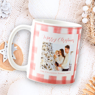 Taza De Café Navidades de foto de Personalizado Cute Red Gingha