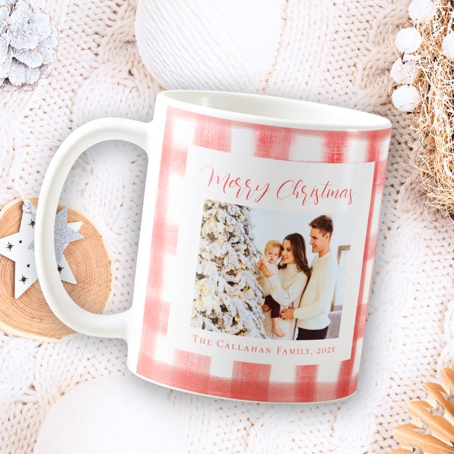Taza De Café Navidades de foto de Personalizado Cute Red Gingha (Subido por el creador)