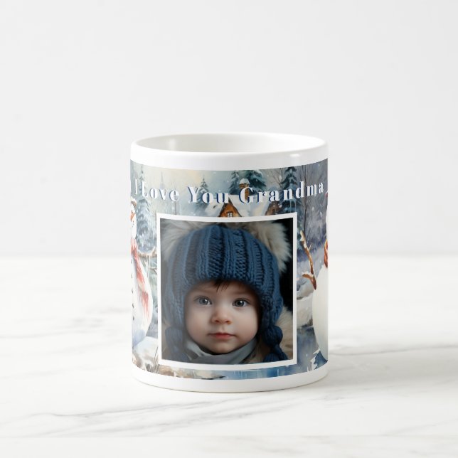 Taza De Café Navidades de fotografía personalizados Snowmen Win (Centro)