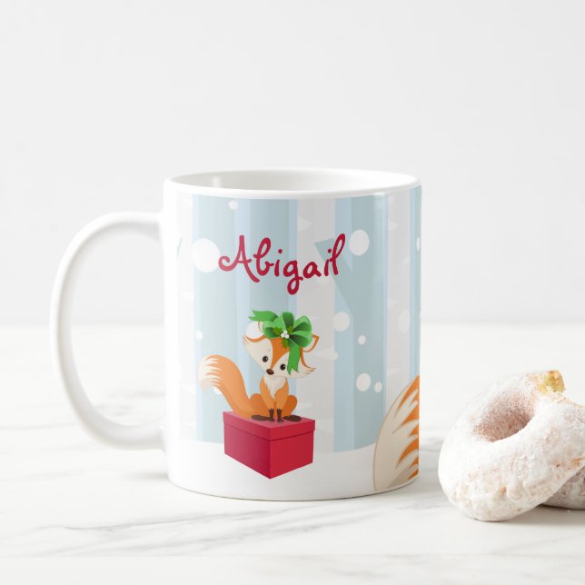 Taza De Café Navidades de Fox Woodland en invierno personalizad (Con donut)