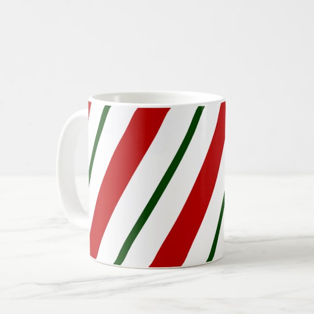 Taza De Café Navidades de franjas de caña de caña verde y blanc (Anverso izquierdo)