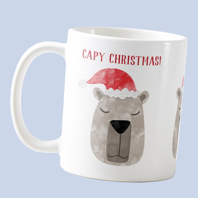 Taza De Café Navidades de Fun Capybara Santa Hat (Fun capybara Santa hat custom text Christmas coffee mug)