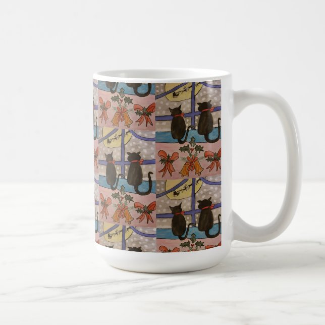 Taza De Café Navidades de gato negro café Mug (Derecha)