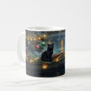 Taza De Café Navidades de gato negro disfrutan de la fiesta