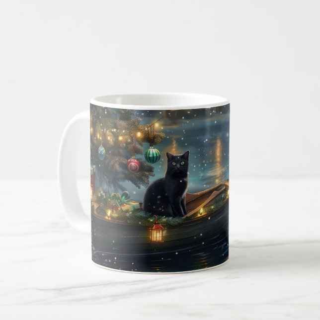 Taza De Café Navidades de gato negro disfrutan de la fiesta (Anverso izquierdo)