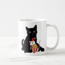 Taza De Café Navidades de gato y ratón blanco negros