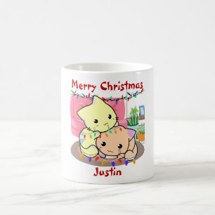 Taza De Café Navidades de gatos en esteras, nombre personalizad