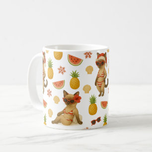 Taza De Café Navidades de gatos en julio con temática de playa