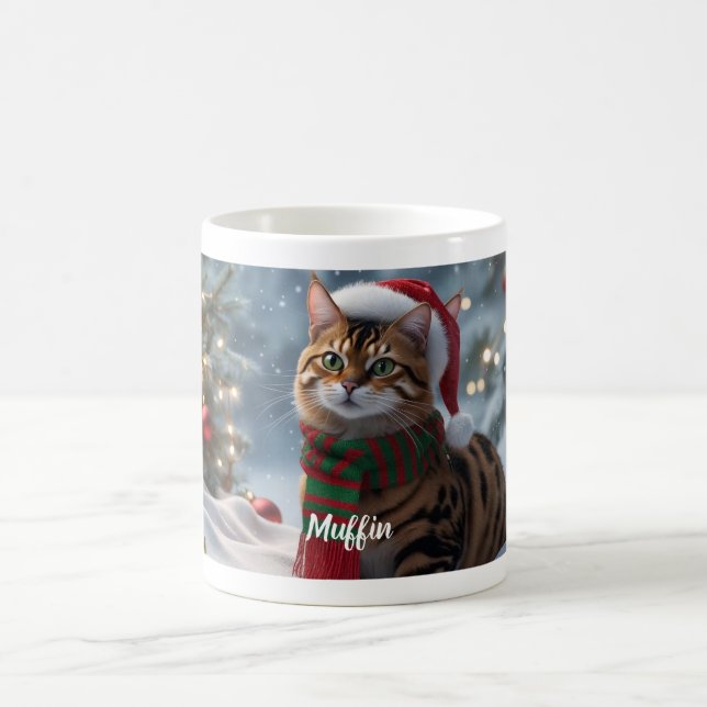 Taza De Café Navidades de gatos festivos de Bengala personaliza (Centro)