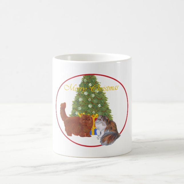Taza De Café Navidades de gatos persas rojos y calicos (Centro)