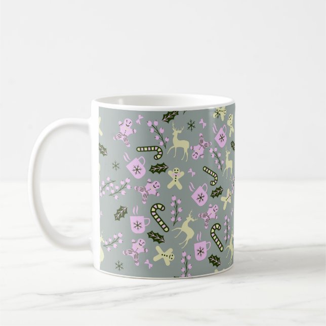 Taza De Café Navidades de Gingerbread Deer Candycane Greenery (Izquierda)