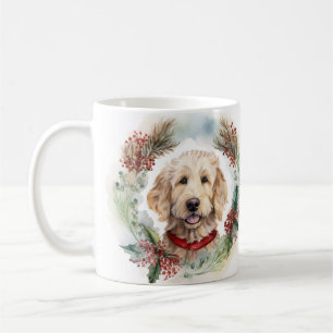 Taza De Café Navidades de Goldendoodle Wreath Festial Pup