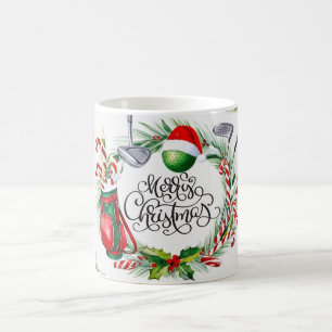 Taza De Café Navidades de golf con tema Acuarela para golfistas