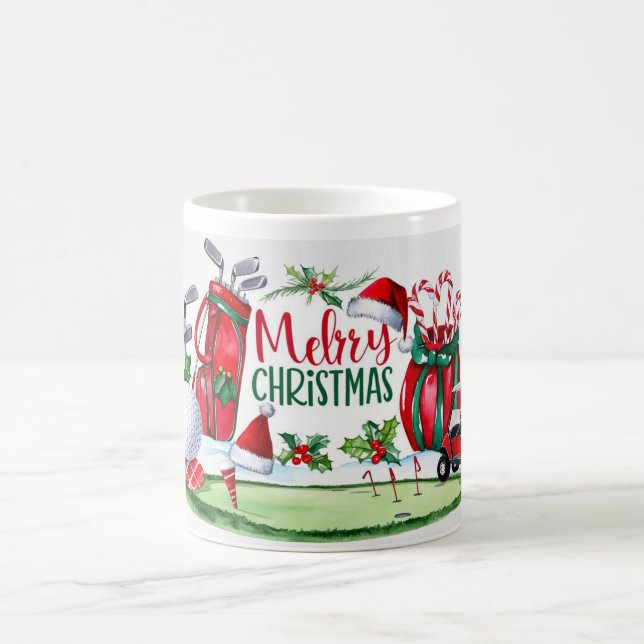 Taza De Café Navidades de golf con tema Acuarela para golfistas (Centro)