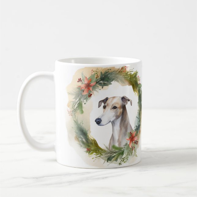 Taza De Café Navidades de Greyhound Wreath Festimes Pup (Izquierda)