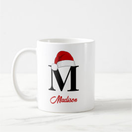 Taza De Café Navidades de guion rojo monograma de Santa Hat Per