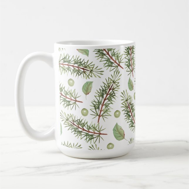 Taza De Café Navidades de hoja verde simple acuarela (Izquierda)