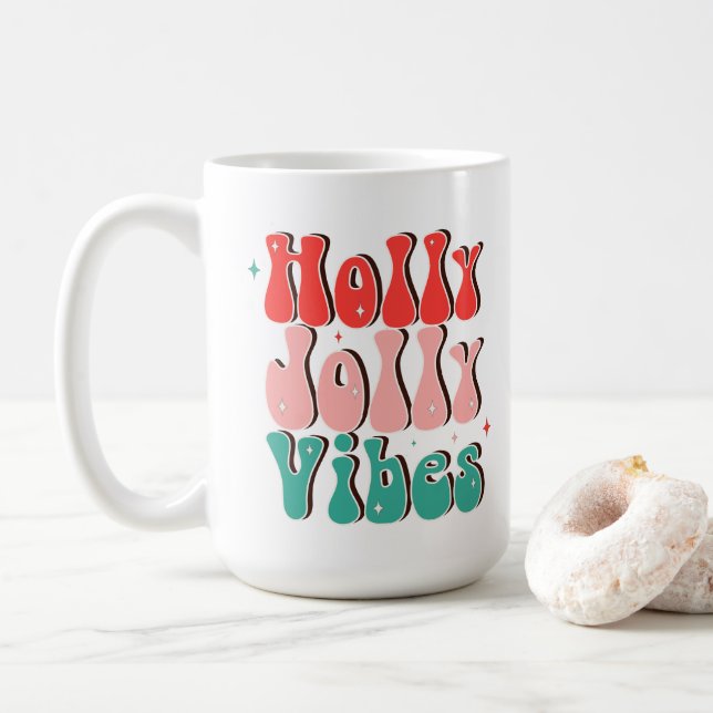 Taza De Café Navidades de Holly Jolly Vibes Groovy (Con donut)