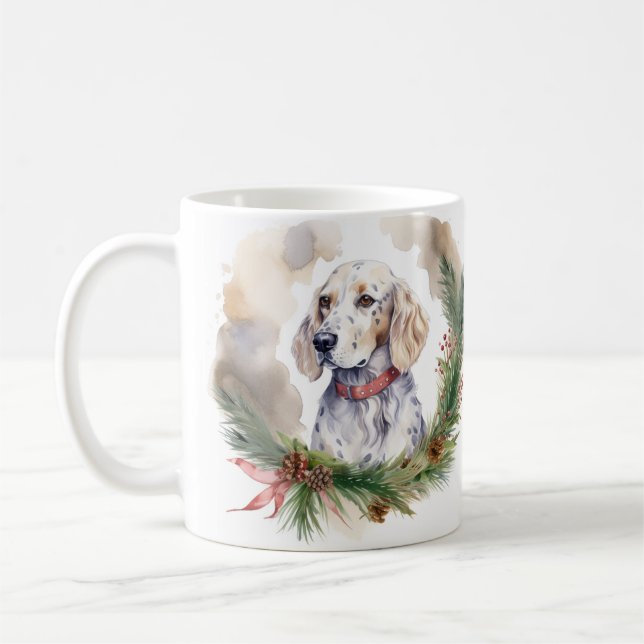 Taza De Café Navidades de Inglaterra Wreath Festive Pup (Izquierda)