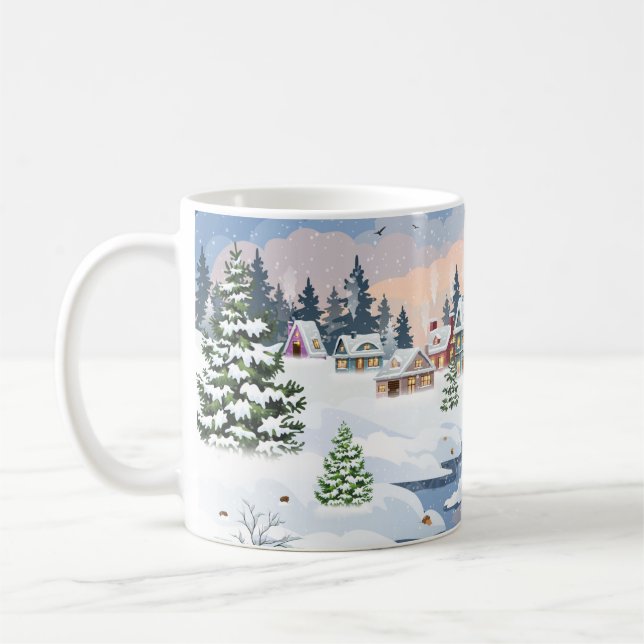 Taza De Café Navidades de invierno con casa cubierta de nieve (Izquierda)