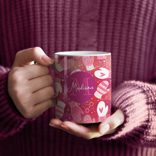 Taza De Café Navidades de invierno reducen el patrón en rosa