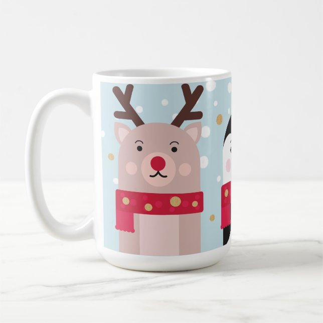 Taza De Café Navidades de invierno reno, oso polar y pingüino (Izquierda)