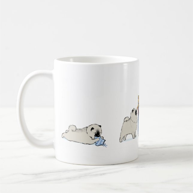 Taza De Café Navidades de Keeshond Puppies | Fiesta de Cute Kee (Izquierda)
