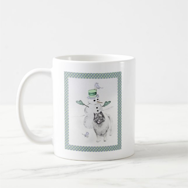Taza De Café Navidades de Keeshond Snowman pinta arte de perro (Izquierda)