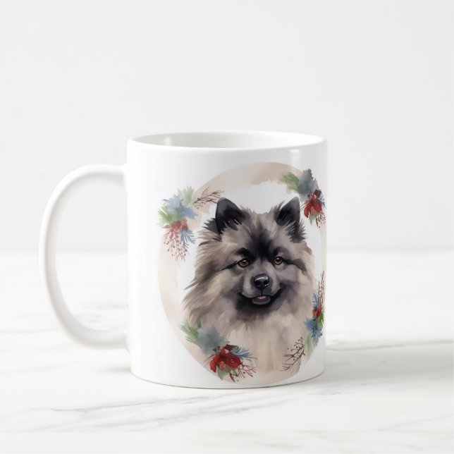 Taza De Café Navidades de Keeshond Wreath Festive Pup (Izquierda)