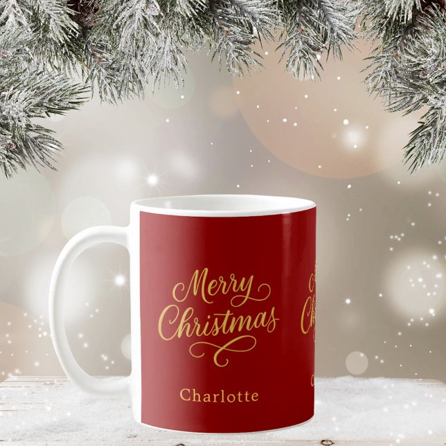 Taza De Café Navidades de la clásica escritura de oro rojo (Subido por el creador)