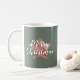 Taza De Café Navidades de la estrella del oro del Rosa verde sa