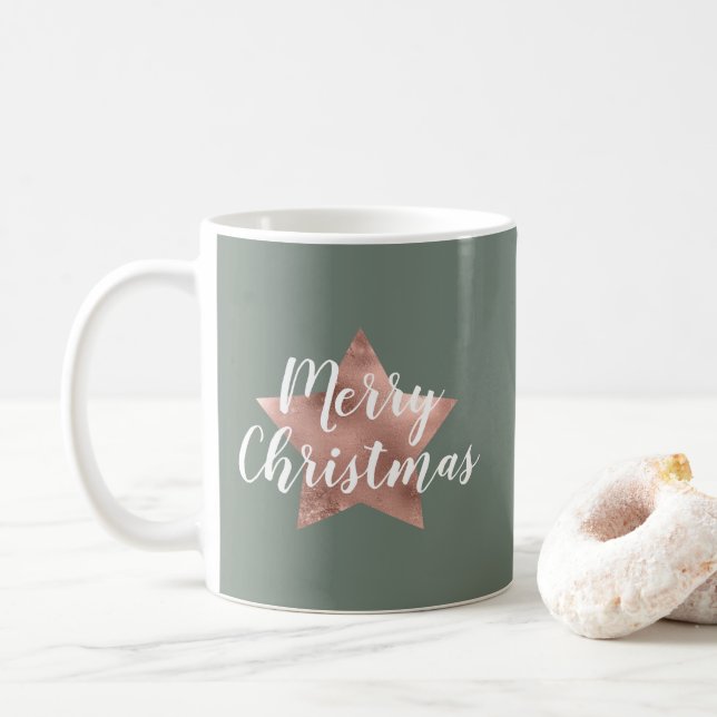 Taza De Café Navidades de la estrella del oro del Rosa verde sa (Con donut)