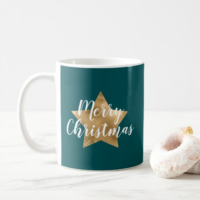 Taza De Café Navidades de la estrella del oro verde moderno (Con donut)