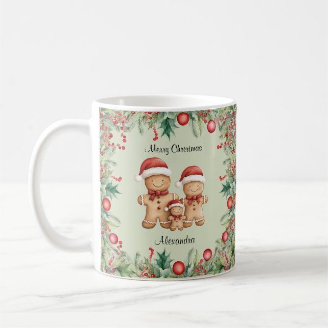 Taza De Café Navidades de la familia Cute Gingerbread Cookie (Izquierda)
