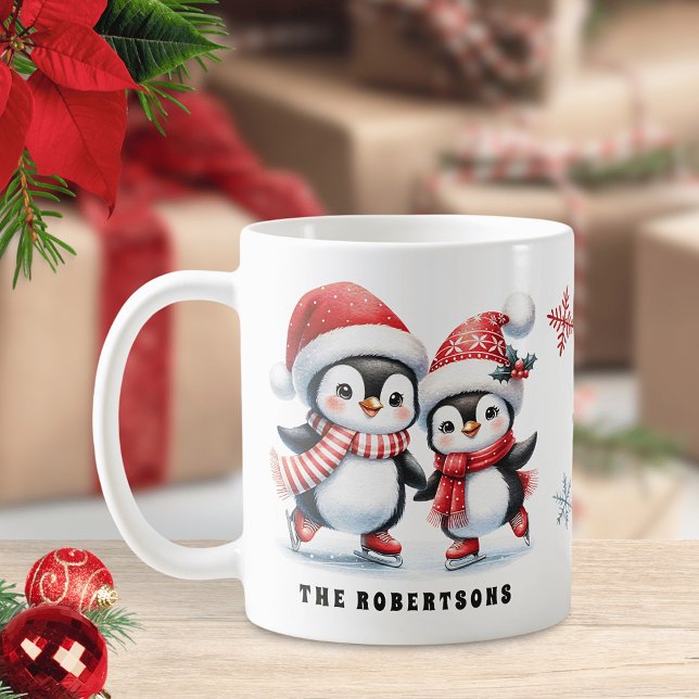 Taza De Café Navidades de la familia Cute Penguins Ice Skyline (Subido por el creador)