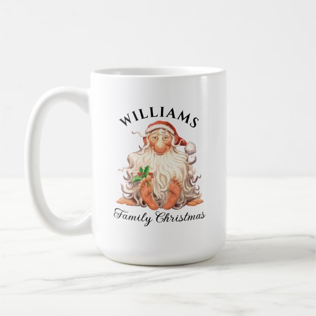 Taza De Café Navidades de la familia Retro Santa con nombre y a (Izquierda)