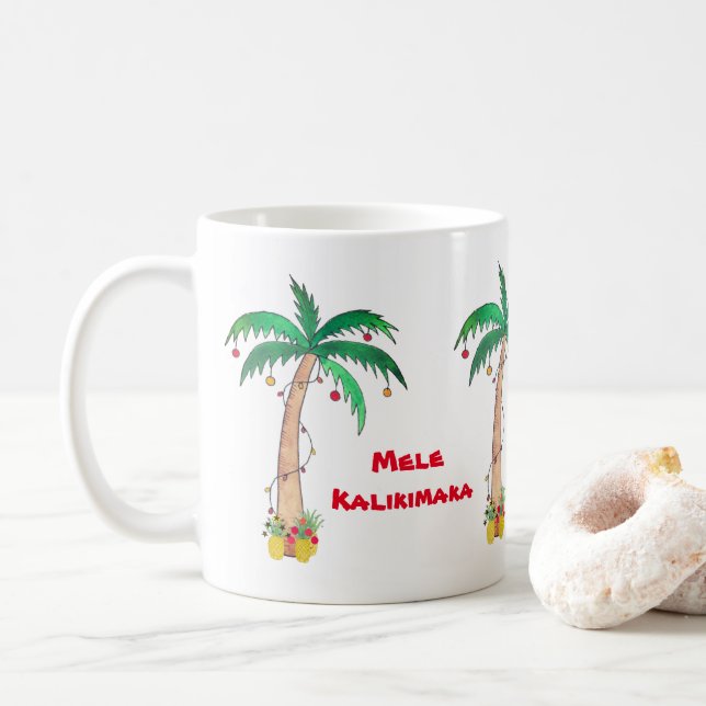 Taza De Café Navidades de la piña Mele Kalikimaka (Con donut)
