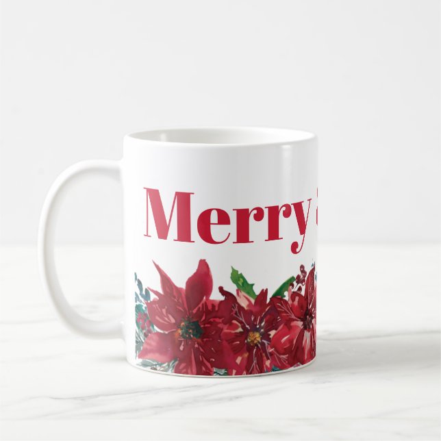 Taza De Café Navidades de la Poinsettia Roja Brillante (Izquierda)