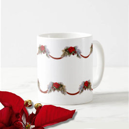 Taza De Café Navidades de la Poinsettia Roja Garland Coffee Mug