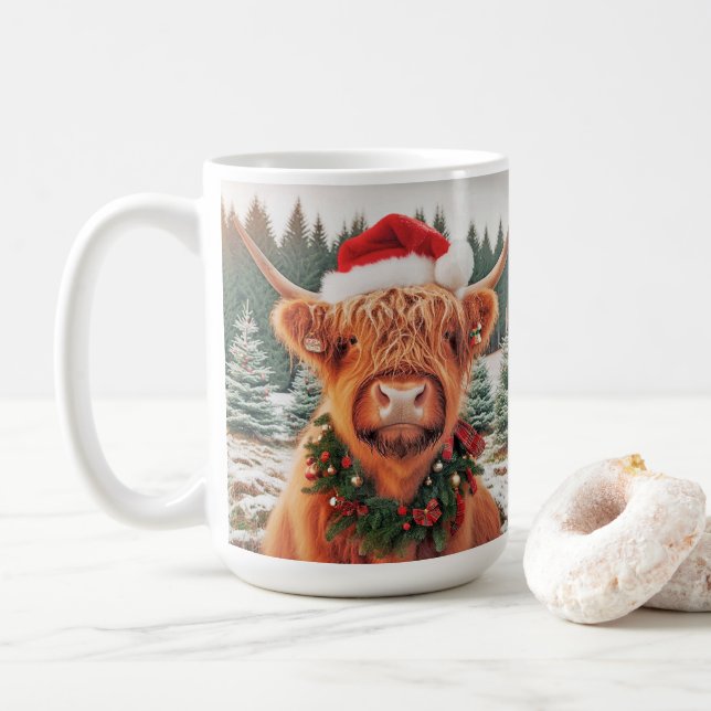 Taza De Café Navidades de la vaca Highland Mug (Con donut)