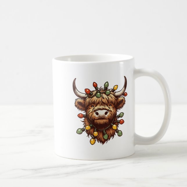 Taza De Café Navidades de la vaca Highland Navidad Santa Wooly  (Derecha)
