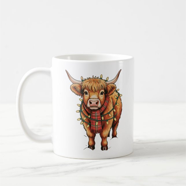 Taza De Café Navidades de la vaca Highland Xmas Santa Baby Wool (Izquierda)