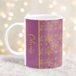 Taza De Café Navidades de Lavanda y Copos de Nieve de Oro Mug