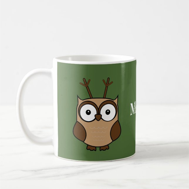 Taza De Café Navidades de lechuza reno personalizados (Izquierda)